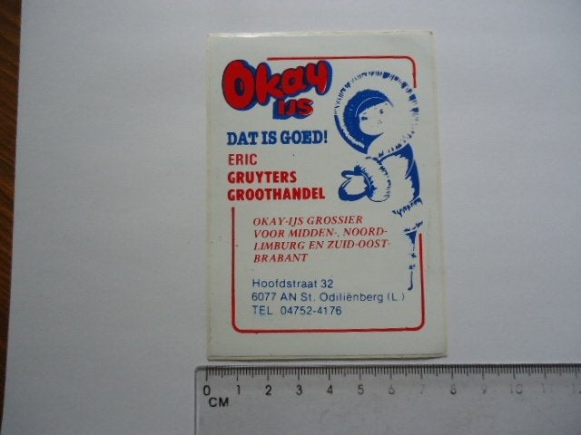 sticker oud St Odilienberg Okay ijs Eric Gruyters retro, Verzenden, Zo goed als nieuw, Bedrijf of Vereniging