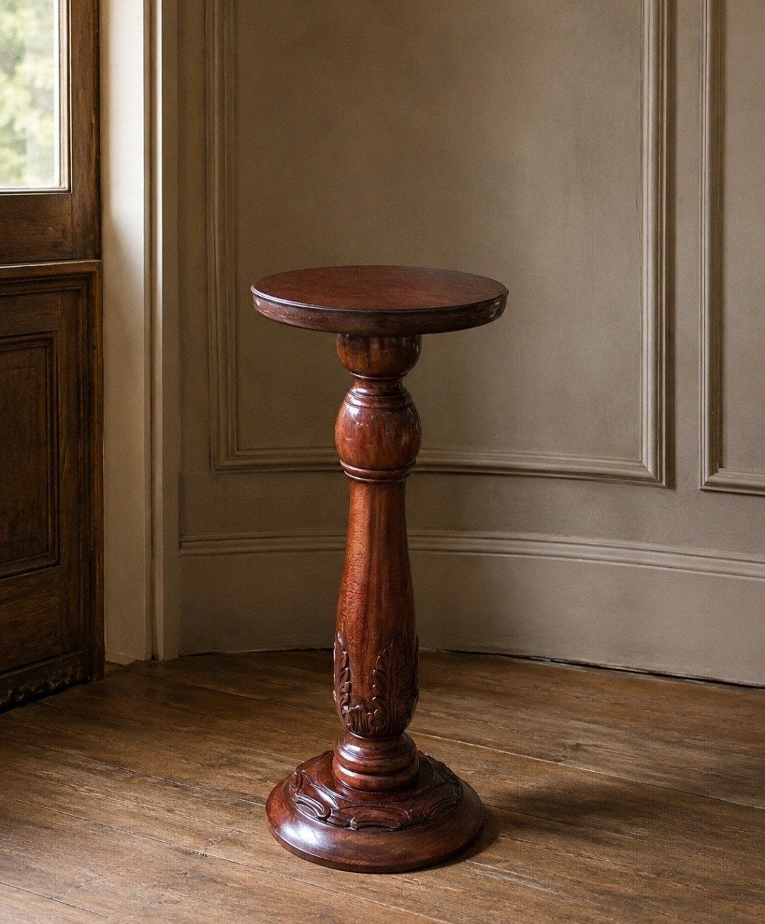koloniaal teak piedestal plantentafel bijzettafeltje, Huis en Inrichting, Woonaccessoires | Zuilen en Pilaren, Ophalen of Verzenden
