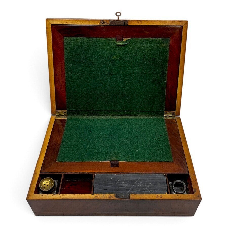 Houten schrijfkist en tinnen inktstel, Ophalen of Verzenden