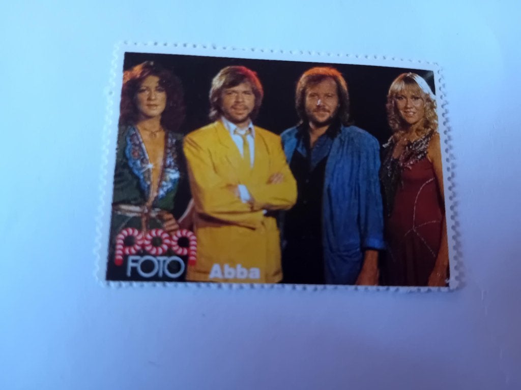 Abba sluitzegel Pop foto 5,5x4cm, Verzamelen, Ophalen of Verzenden, Zo goed als nieuw, Foto of Kaart