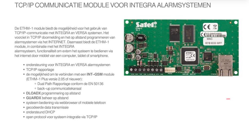 Satel ETHM-1 module voor Integra alarmsysteem, Ophalen of Verzenden, Zo goed als nieuw, Compleet systeem, Overige soorten