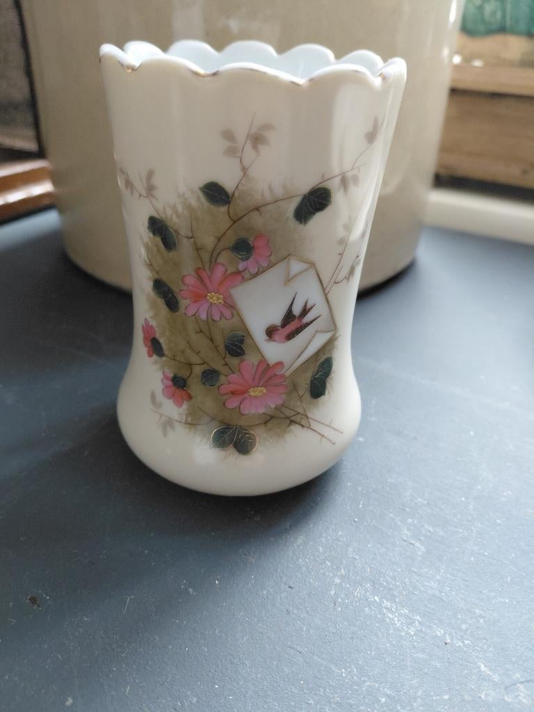 Vintage gebloemd vogel print vaasje, Ophalen