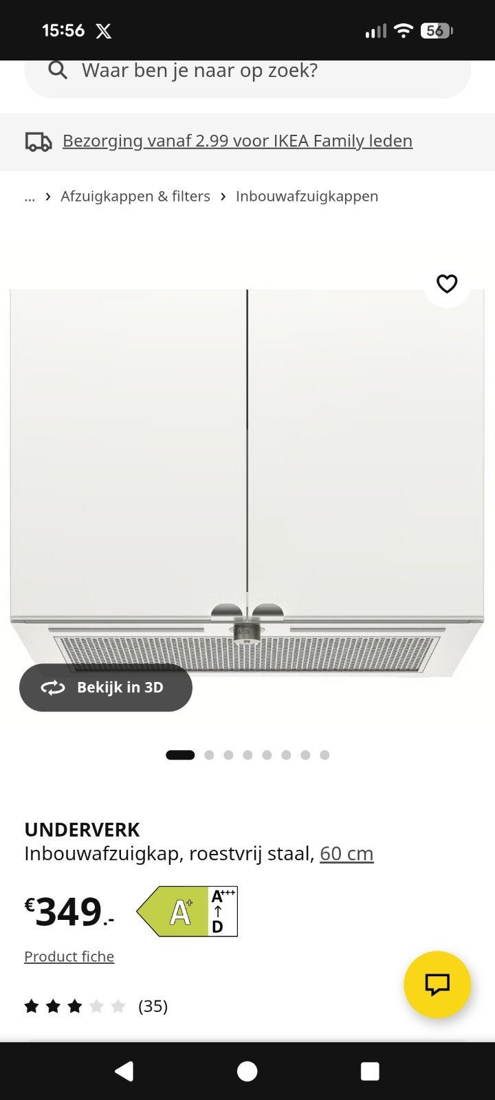 Gloednieuw! UNDERVERK
Inbouwafzuigkap roestvrij staal, 60 cm, Ophalen, Nieuw, 200 tot 400 m³ per uur