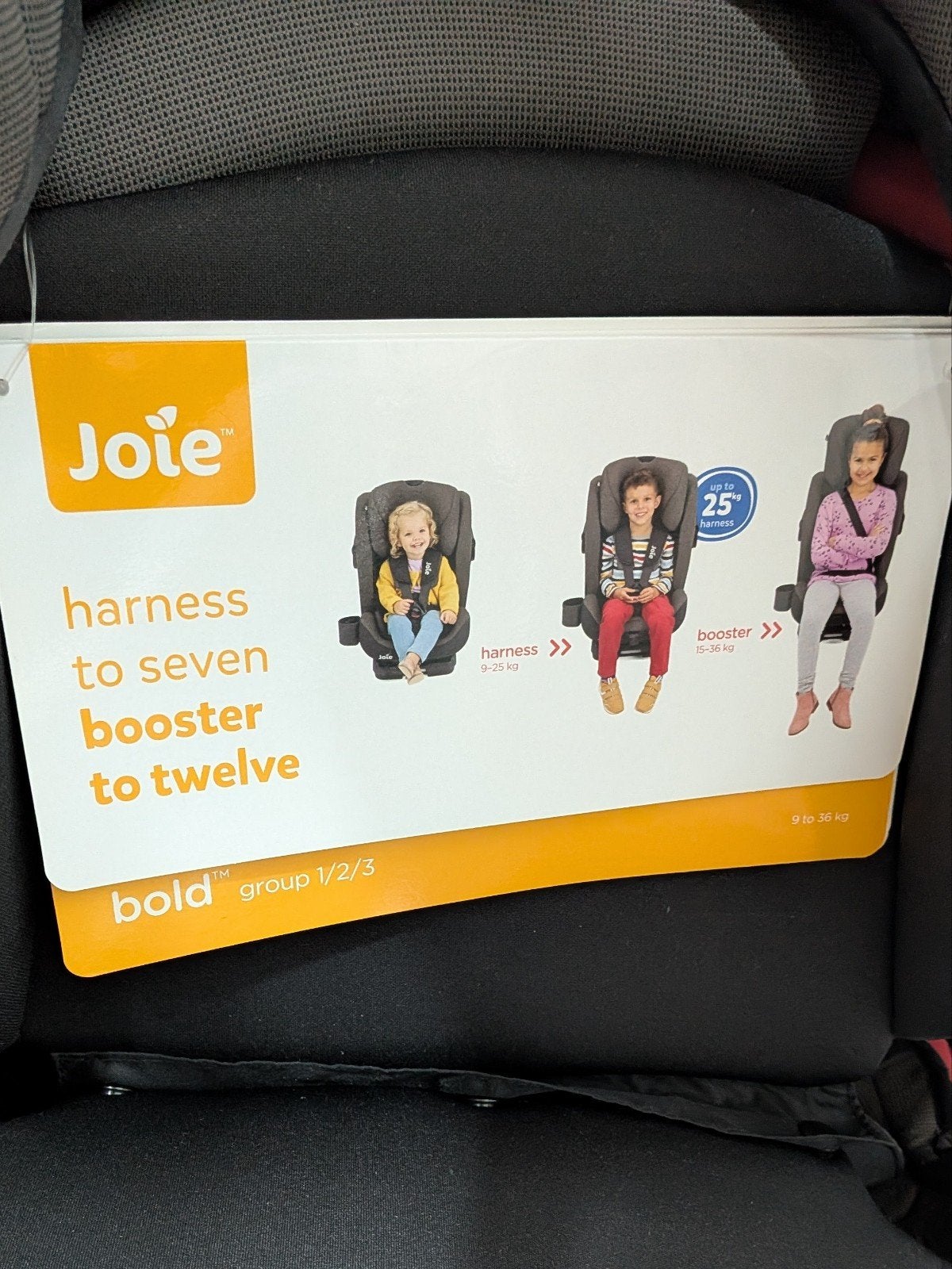 Joie Elevate autostoel 9-36 kg, 5-punts gordel en autoriem, Autogordel of Isofix, Verstelbare rugleuning, 9 t/m 36 kg, Ophalen