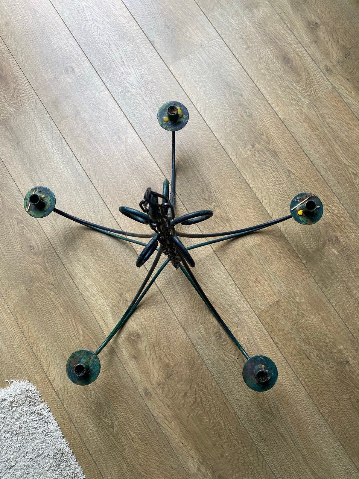 Vintage Smeedijzeren Kroonluchter met 5 Armen, Ophalen, Overige materialen