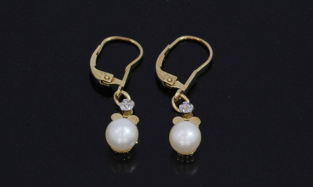 Diamanten parel 14k gouden fraai set oorbellen dames, Hangers, Voordeelsieraden, Ophalen of Verzenden, Zo goed als nieuw