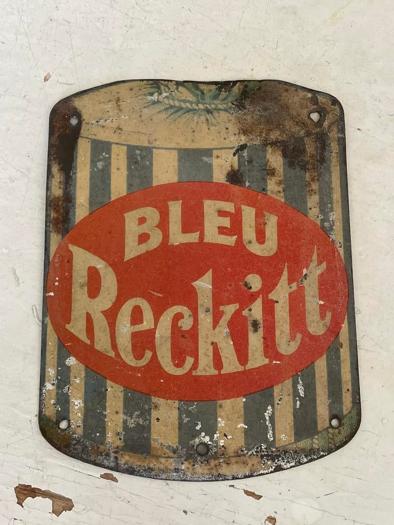 Brocante oud reclame bordje BLUE RECKITT, Ophalen of Verzenden