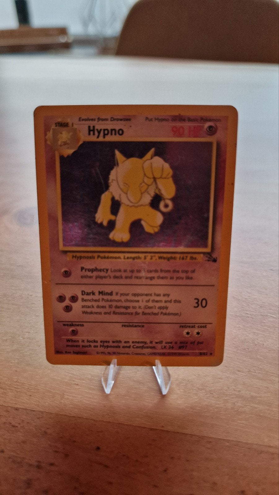 Hypno Holo 8/62 Pokémon kaart - Licht beschadigd, Ophalen of Verzenden, Gebruikt, Losse kaart, Foil