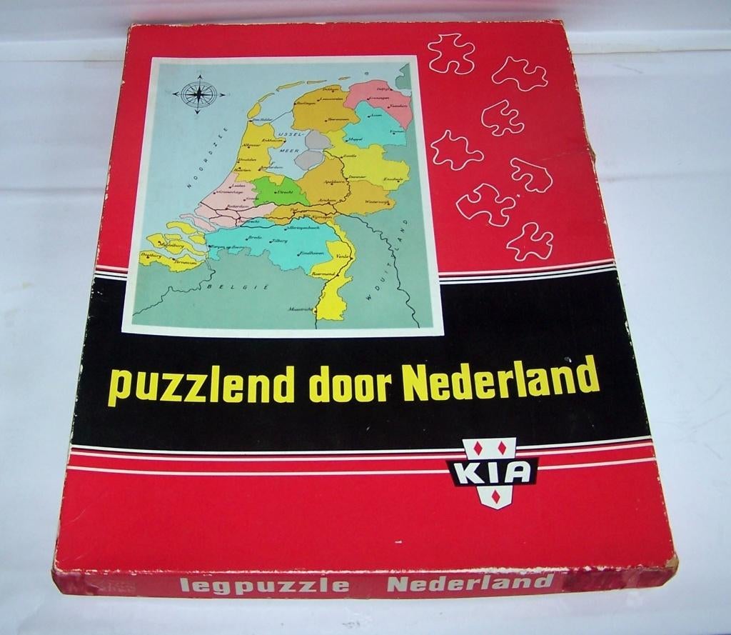 Prachtige vintage grote houten KIA Puzzle Nederland. 30x41cm, Antiek en Kunst, Ophalen of Verzenden