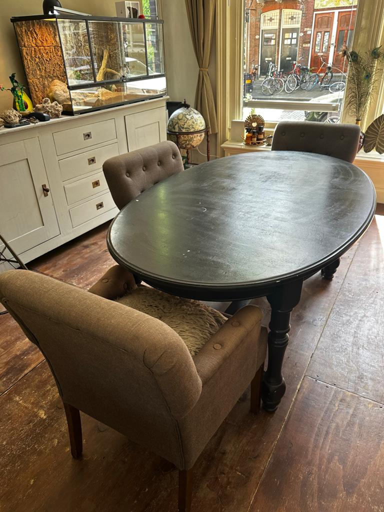 Eettafel met stoelen - Gebruikt, Huis en Inrichting, Tafels | Eettafels, Ophalen, Gebruikt, 100 tot 150 cm, 150 tot 200 cm
