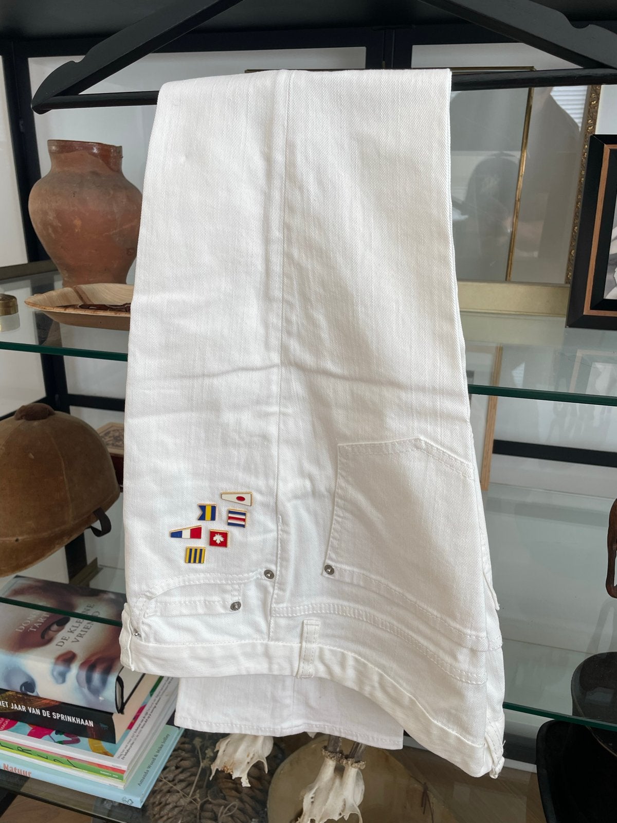 Nieuwe Dsquared2 witte jeans met vlaggetjes - Maat 46, Ophalen of Verzenden, Nieuw, Wit, Lang