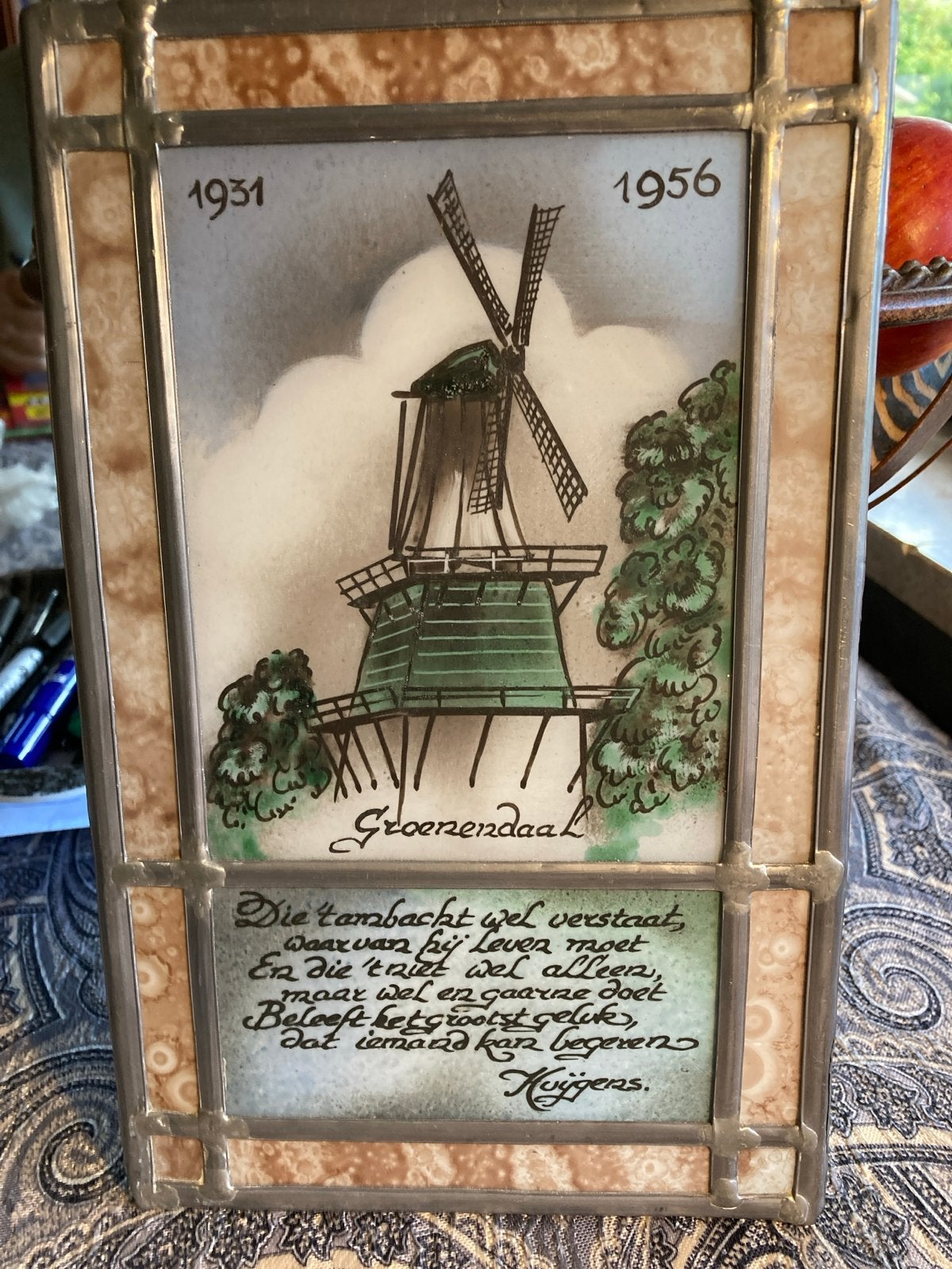 Vintage Glas-in-lood Raamhager  molen  groenendaal, Ophalen of Verzenden