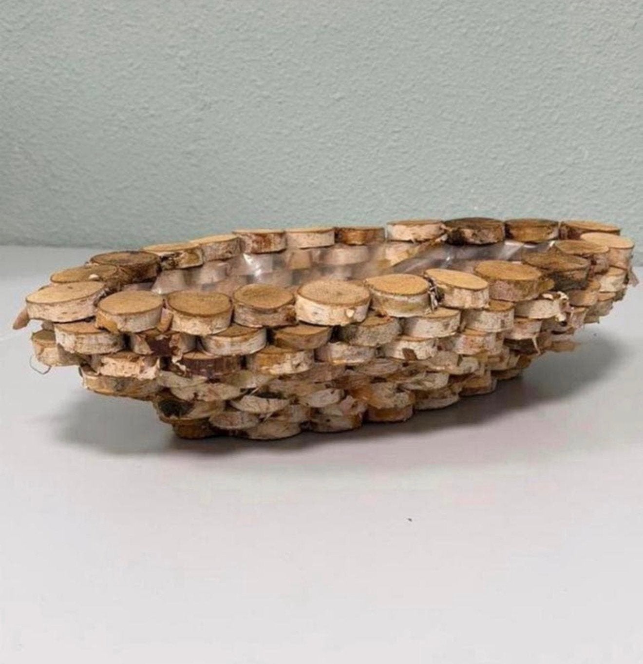 Handgemaakte Houten Plantenbak Rustieke Boomschijf – 40 cm, Tuin en Terras, Rond, Ophalen of Verzenden, Zo goed als nieuw, H