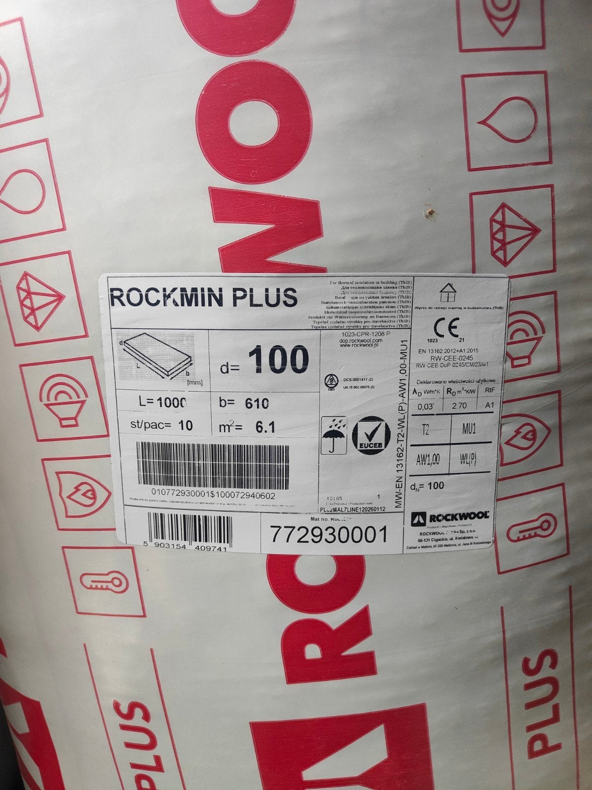 3 pakken Nieuw Rockwool Rockmin Plus isolatieplaten 100mm, Ophalen, Nieuw, Steenwol, 15 m² of meer
