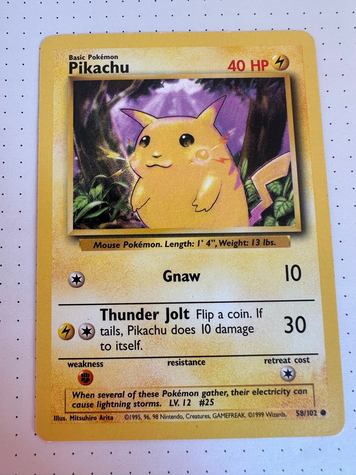 Pikachu Pokémon basiskaart 1999 (58/102), Ophalen of Verzenden, Gebruikt, Losse kaart
