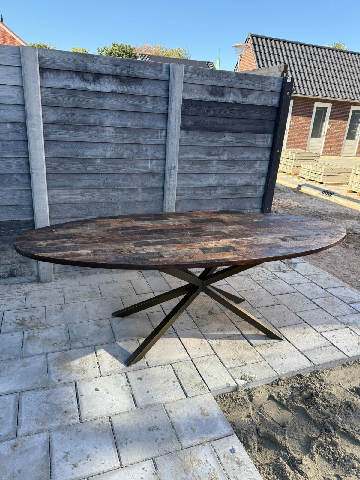 Salontafel hout/staal industrieel/vintage