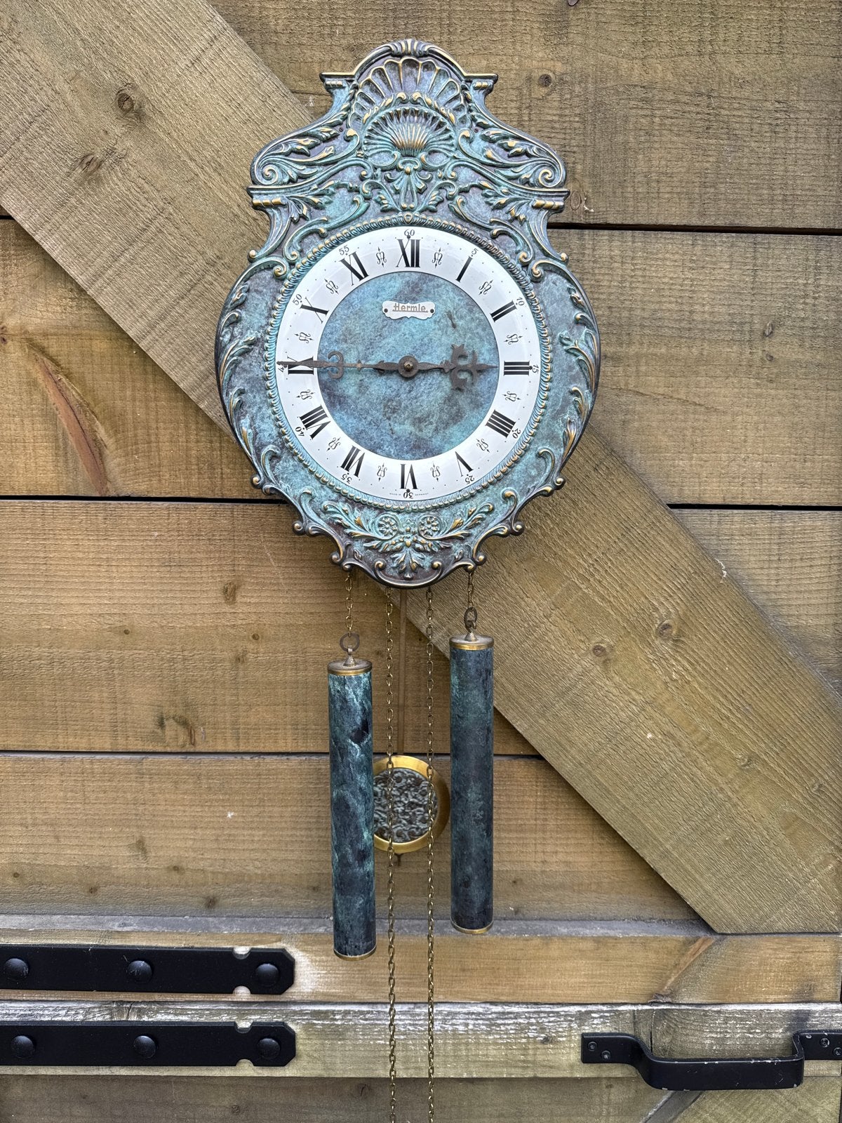 Antieke Hermle wandklok - Koperen patina, Ophalen of Verzenden