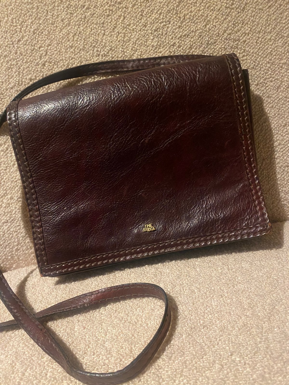 Vintage the Bridge tas schoudertas bruin leer, Sieraden, Tassen en Uiterlijk, Tassen | Schoudertassen, Verzenden, Gebruikt, Bruin