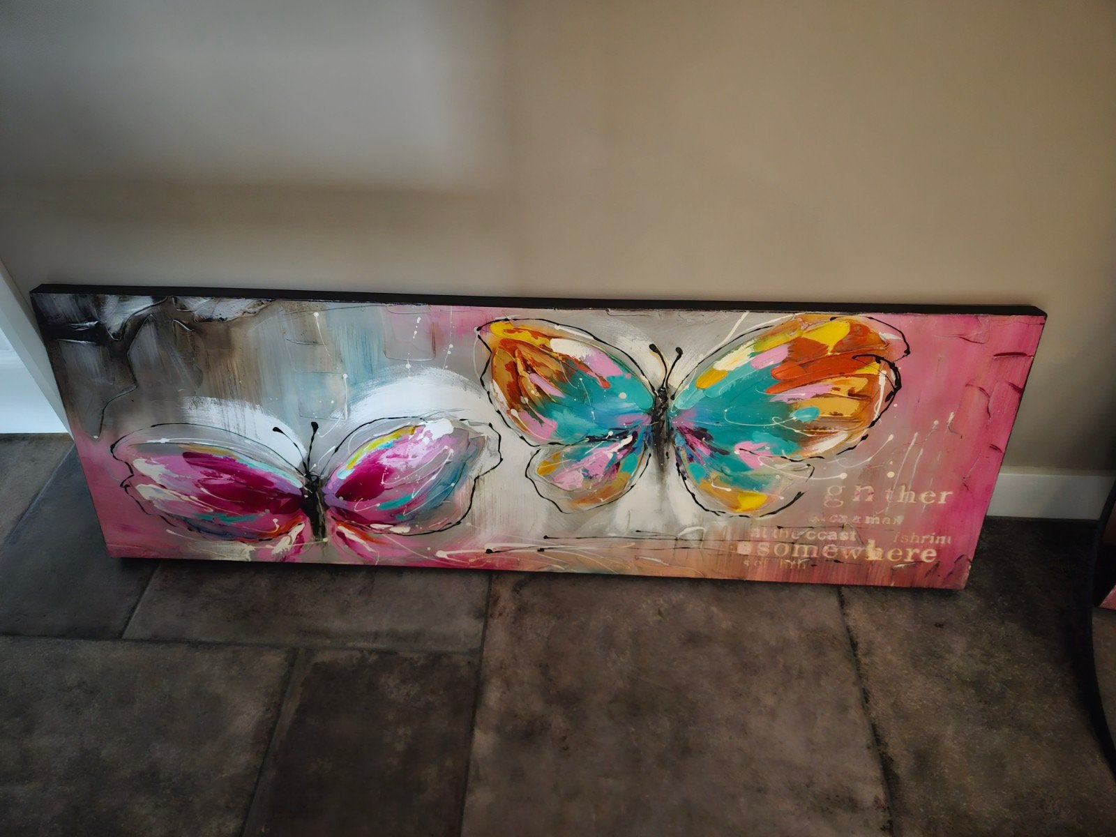 Kleurrijk schilderij met vlinders - Modern kunstwerk, Ophalen, Acrylverf, Gelakt/vernis, Dieren
