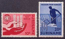 Suriname NVPH nr 394/5 postfris Anti-honger 1963, Ophalen of Verzenden, Postfris