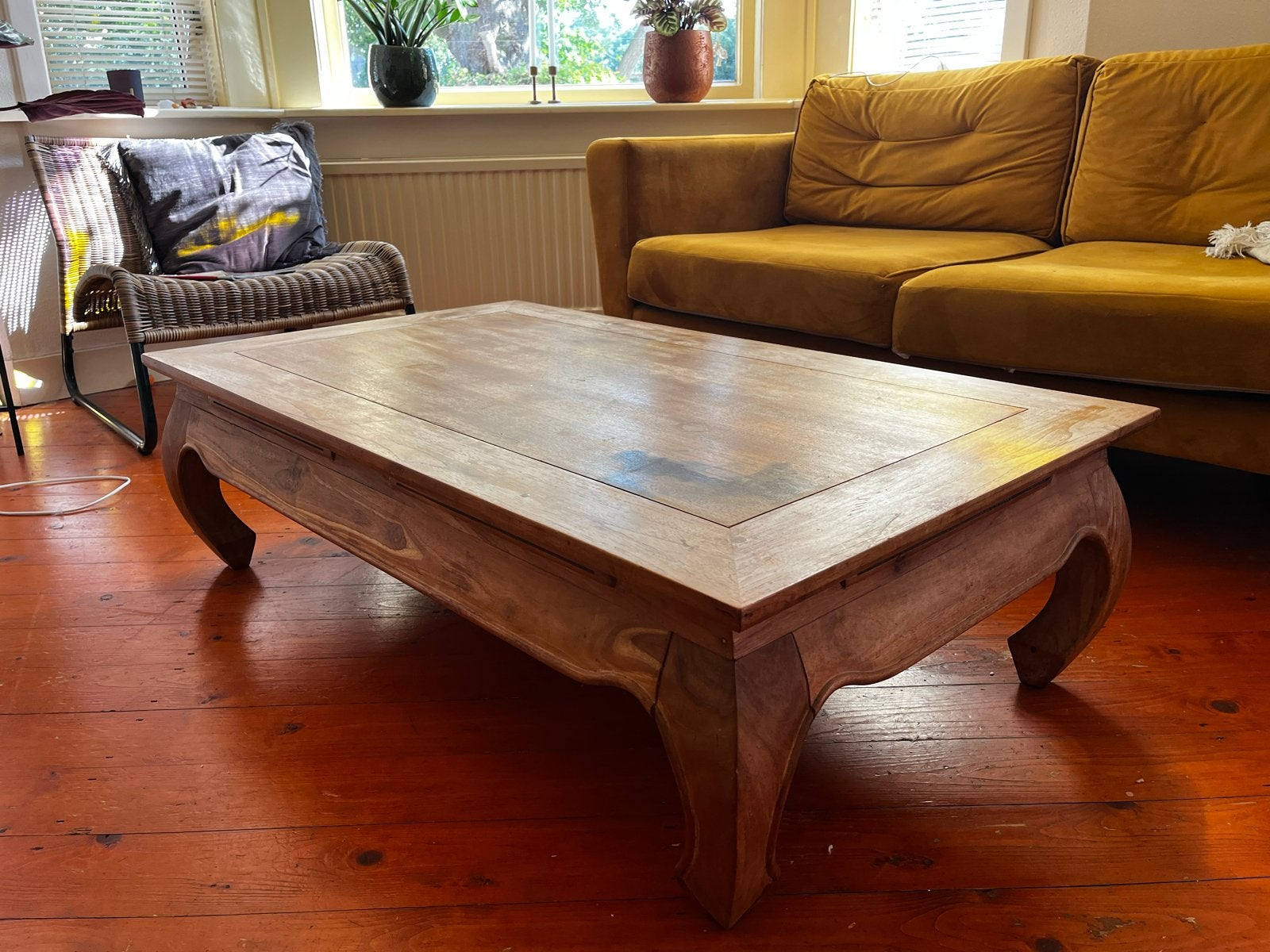 Houten salontafel - opknapper, Huis en Inrichting, Tafels | Salontafels, Ophalen, Gebruikt, 50 tot 100 cm, 100 tot 150 cm