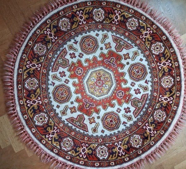 RondSmyrna tafelkleed met oosters patroon en franjes, 130 cm, Ophalen, Gebruikt, Bruin, Rond