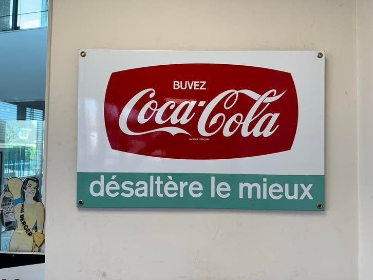 Emaille Coca-Cola Reclamebord - 'Buvez Coca-Cola', Ophalen, Reclamebord, Gebruikt, .