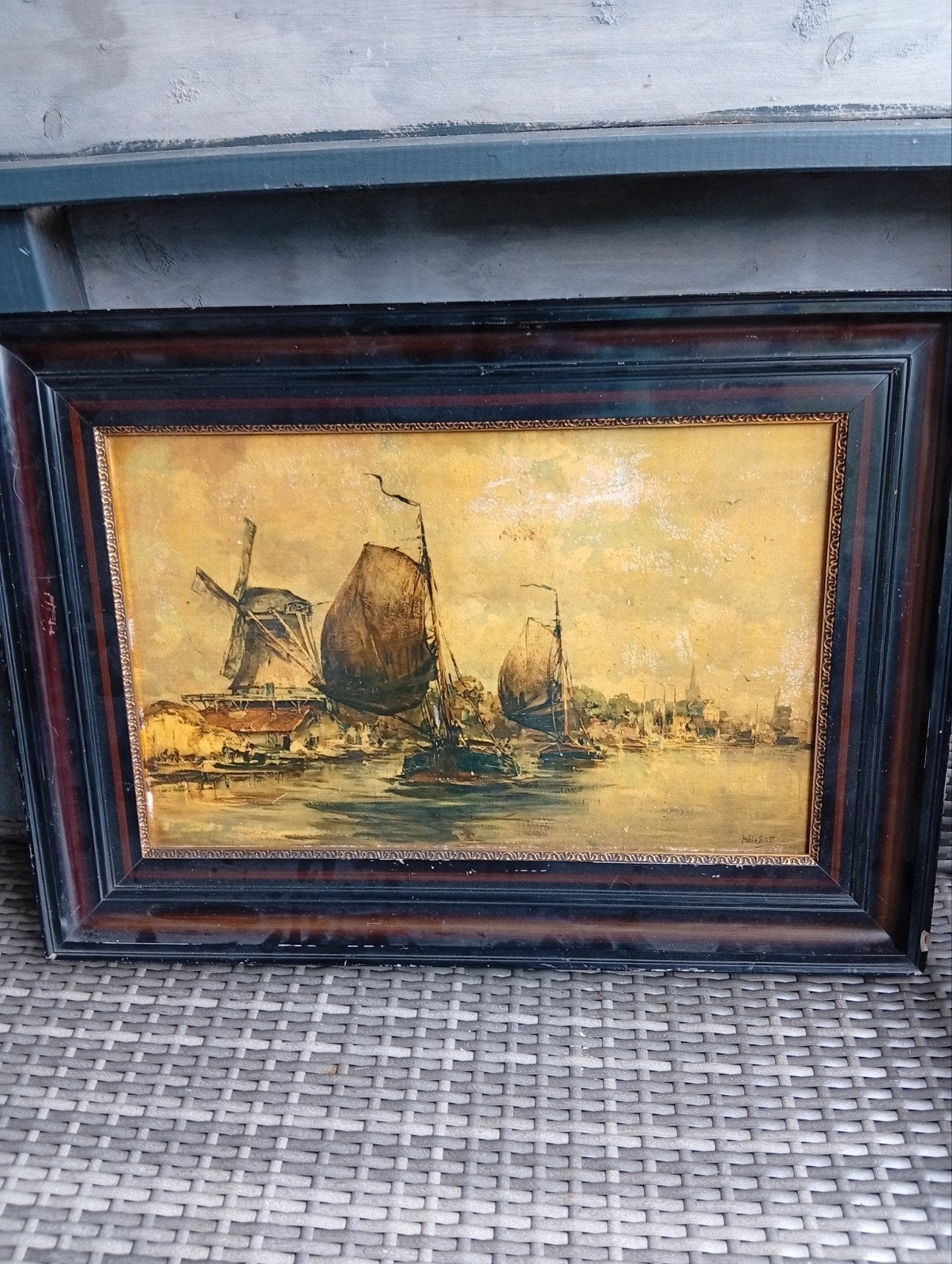 Oud Hollands Tafereel: Molen en Zeilschepen, Ophalen of Verzenden