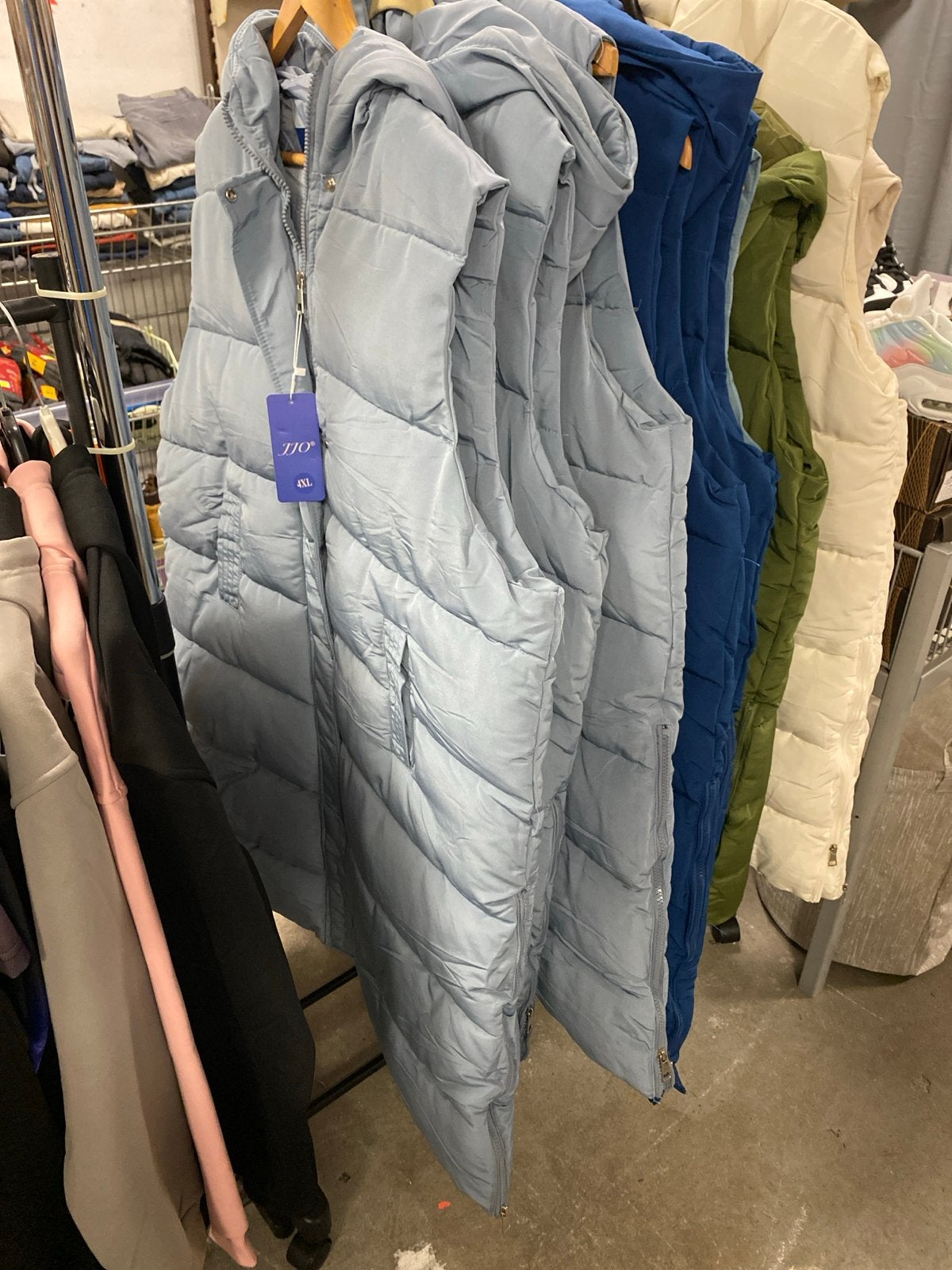 Lange gewatteerde bodywarmer met capuchon, Kleding | Dames, Ophalen, Nieuw, Maat 46/48 (XL) of groter, Blauw