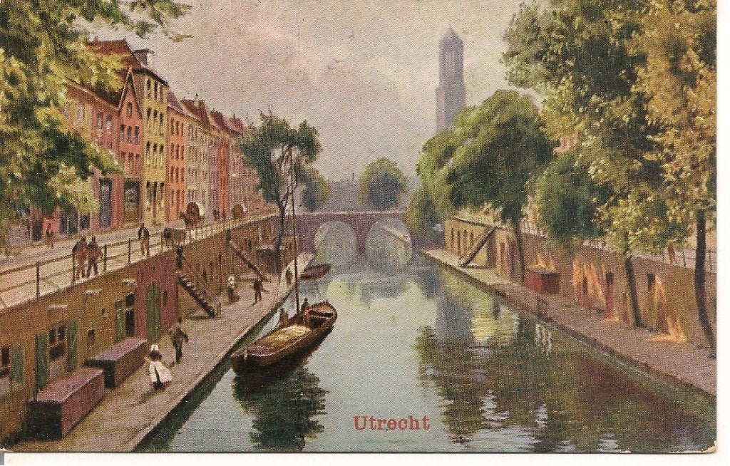 Oude Ansichtkaart Utrecht Gracht met Domtoren, Ophalen of Verzenden, 1920 tot 1940, Ongelopen, Utrecht