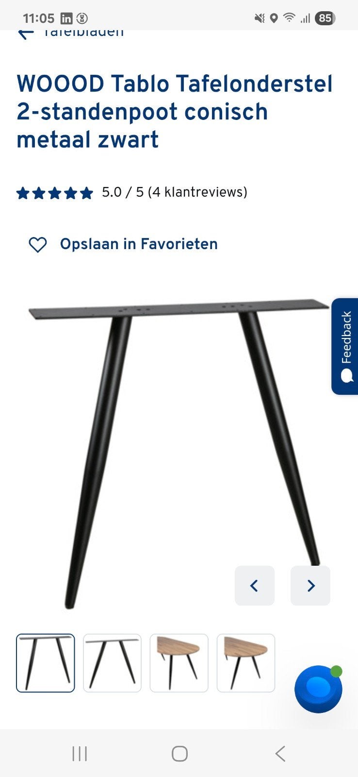 Vier nieuwe metalen tafelpoten Woood, Ophalen, 50 tot 100 cm, Rond, Nieuw