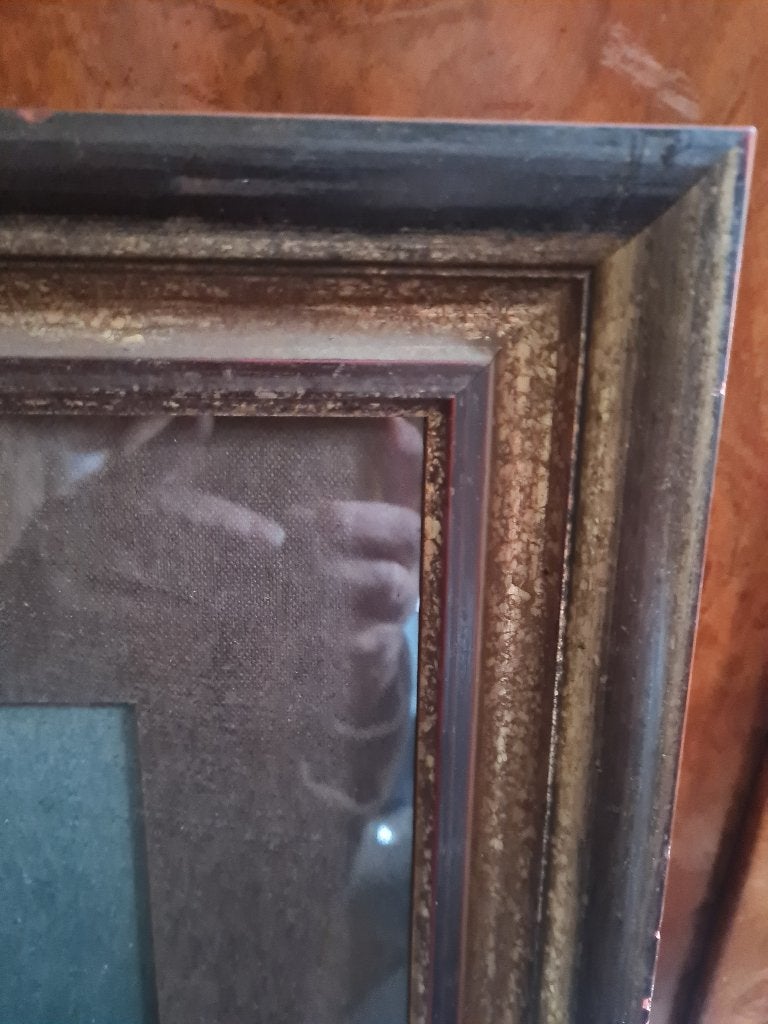 Groot vintage schilderij met glas foto 1 t/m 6, Antiek en Kunst, Ophalen, Gouache, Gesigneerd, Stilleven