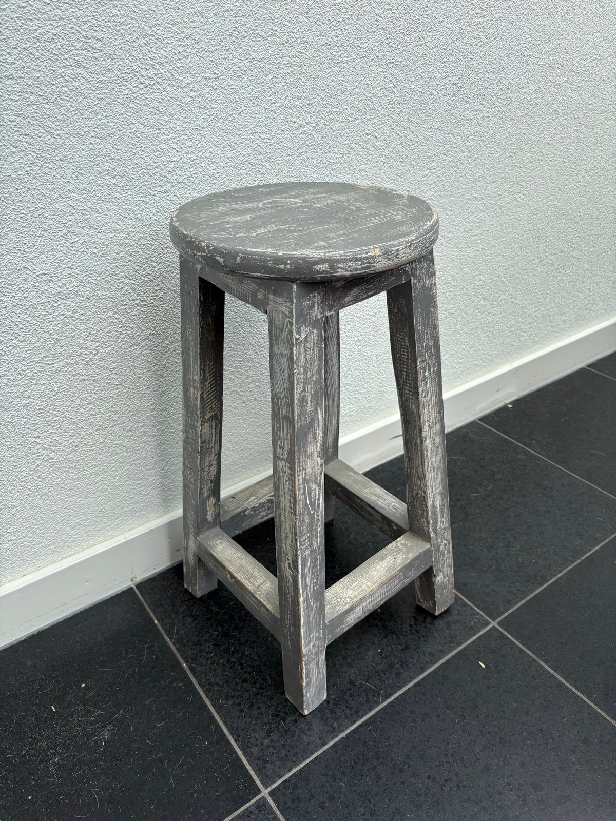 Rustieke houten kruk - grijs geverfd, Ophalen, Gebruikt, Hout