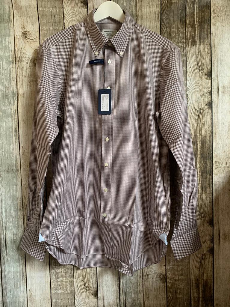 Nieuw mooi bruin/wit ruit overhemd van Steppin Out (Maat XL), Verzenden, Nieuw, Bruin, Halswijdte 43/44 (XL)