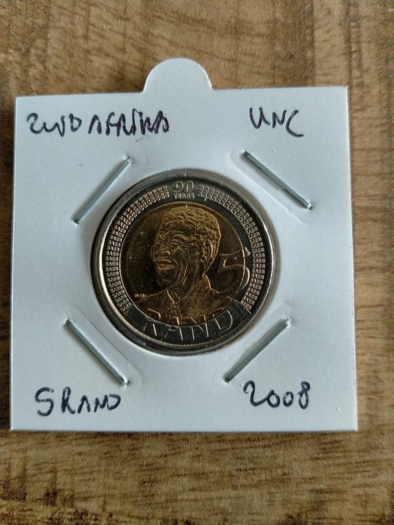 Zuid Afrika 5 Rand 2008 , UNC , Nelson Mandela 90th birthday, Postzegels en Munten, Verzenden, Zuid-Afrika, Losse munt