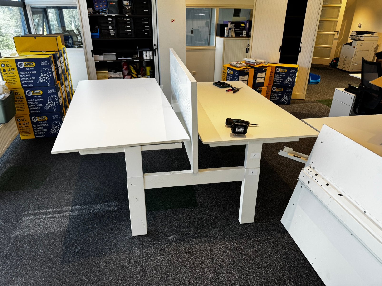 Duo blok bureau en ladekastjes wit mdf, Ophalen, 90 cm, Gebruikt, 180 cm