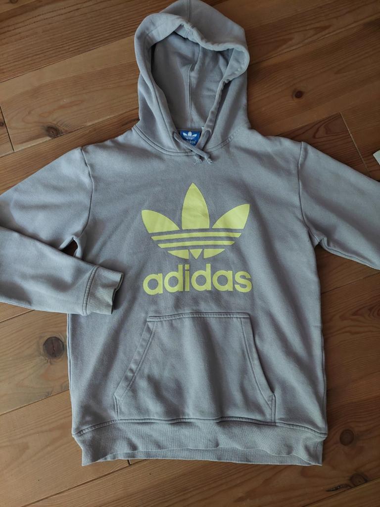 Adidas Hoodie met Trefoil Logo - Grijs/Geel Medium, Ophalen of Verzenden, Gedragen, Adidas