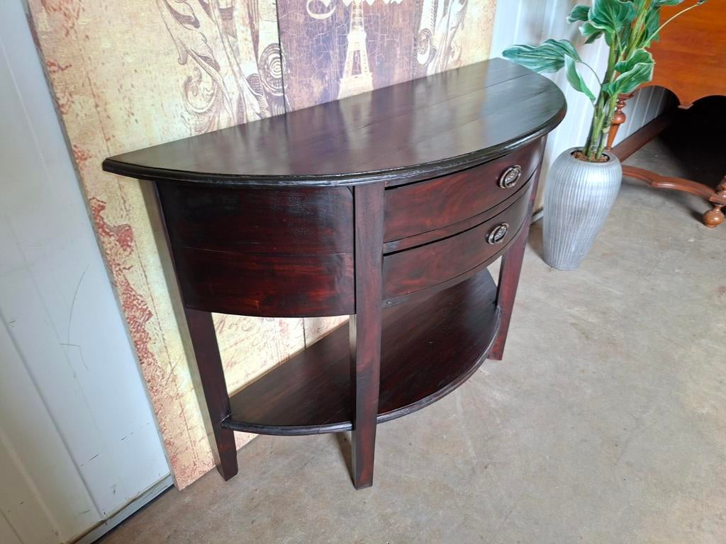 Koloniaal teakhouten sidetable, haltafel, wandconsole, Ophalen of Verzenden, Zwart, Vleugel