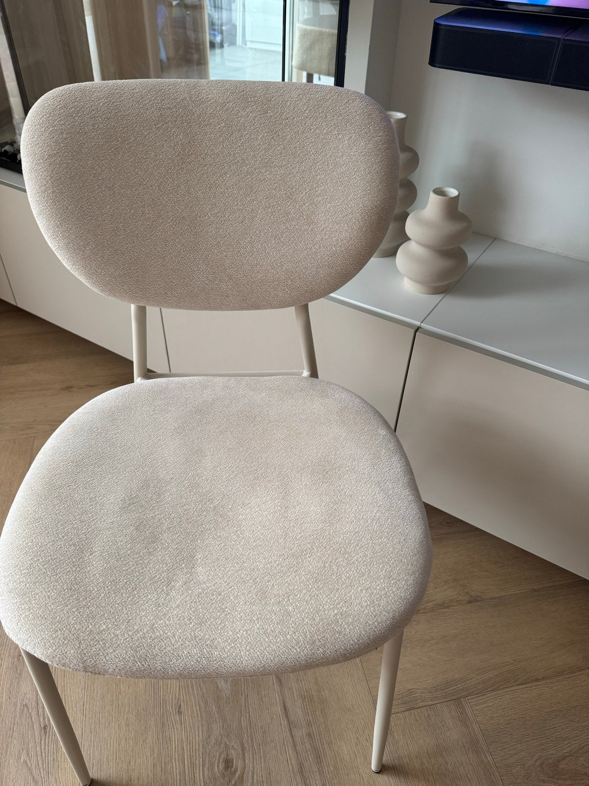 Beige/zandkleurige eetkamer stoelen, Ophalen, Overige kleuren, Zo goed als nieuw, Stof