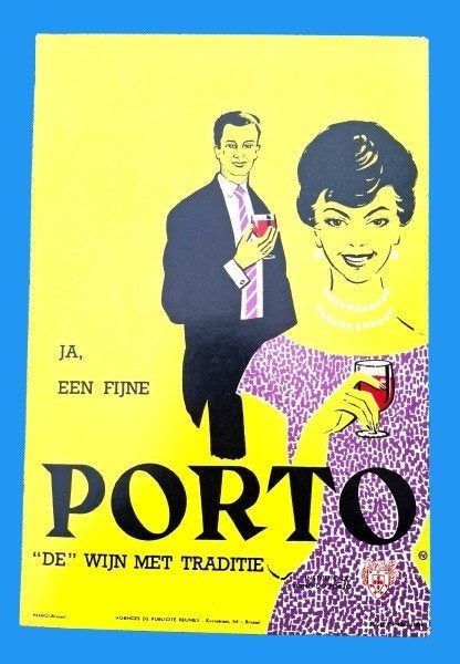 Originele Belgische reclameaffiche  PORTO, uit de jaren 1960, Rechthoekig Staand, A4 of kleiner, Ophalen of Verzenden, Zo goed als nieuw