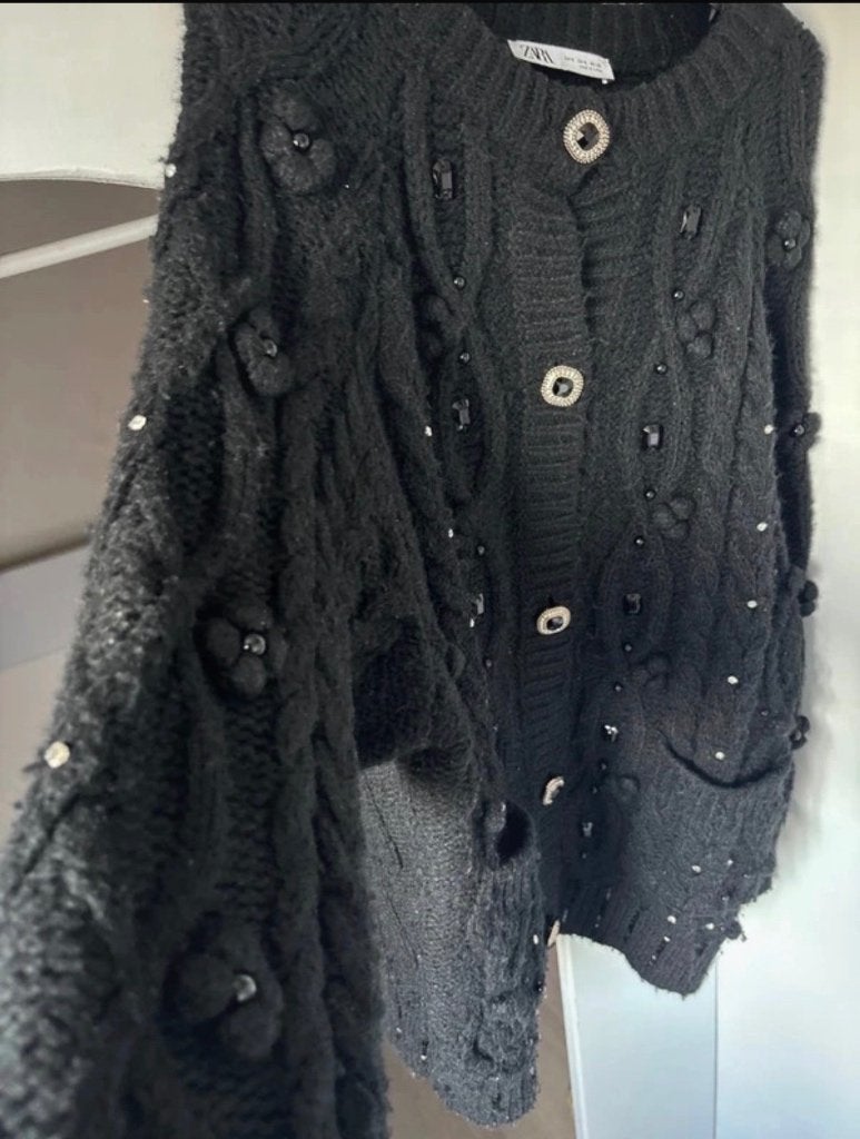 Zara zwart gebreid vest met pailletten & sierknopen maat S, Zwart, Ophalen of Verzenden, Maat 36 (S), Gedragen