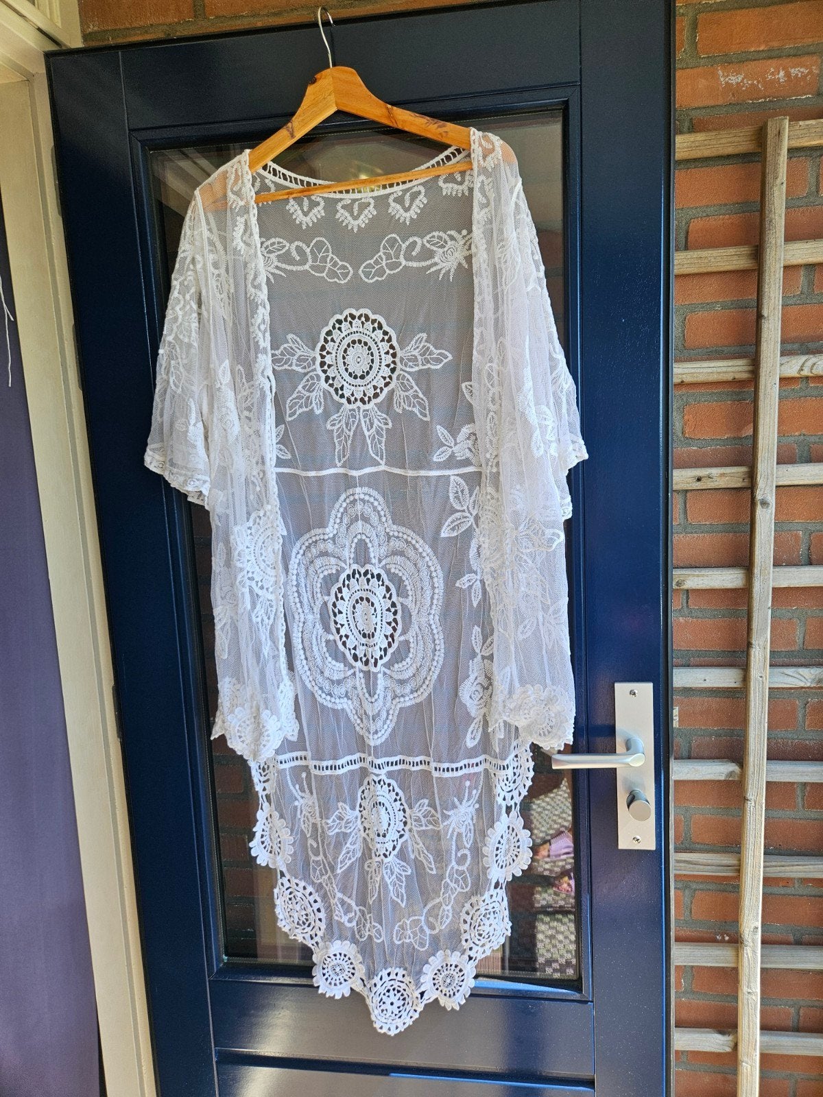 Boho Kanten Kimono - Wit/Ivoor met Geborduurde Bloemen, Onbekend, Ophalen of Verzenden, Zo goed als nieuw