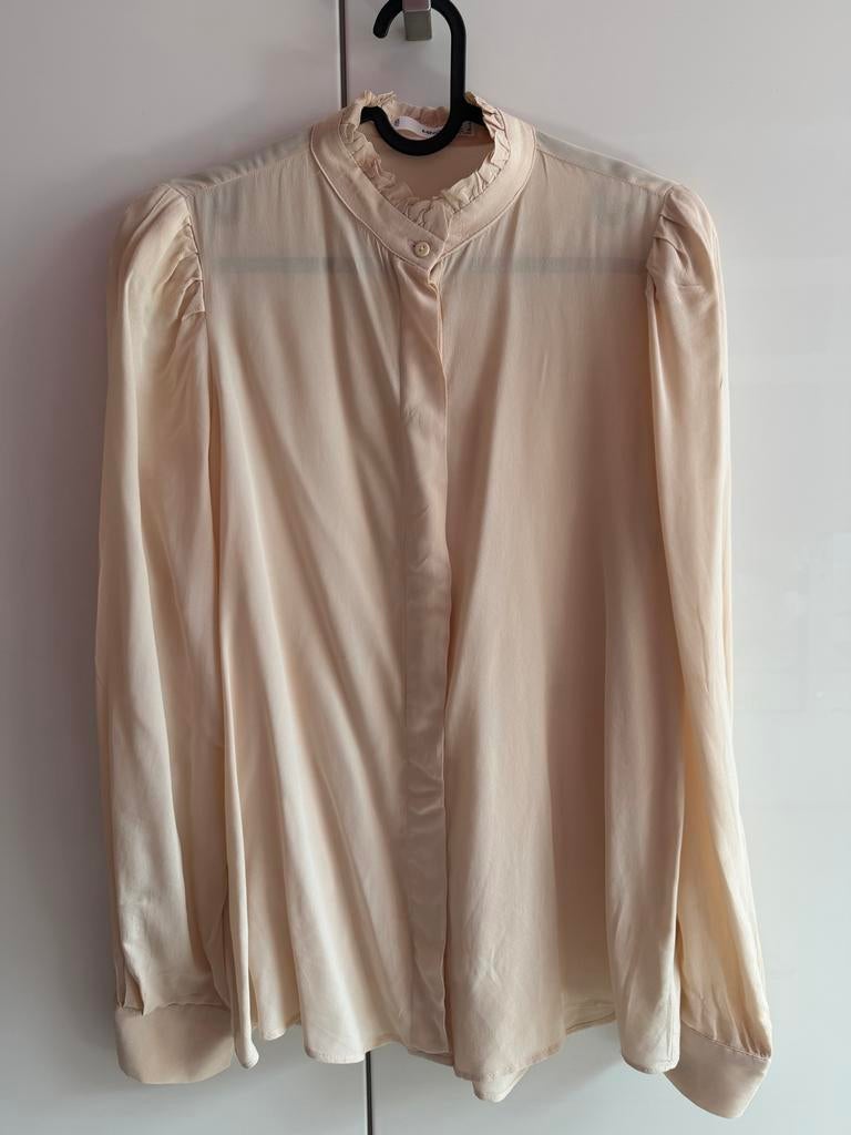 Mango blouse met ruches kraag, Kleding | Dames, Ophalen of Verzenden, Zo goed als nieuw, Maat 38/40 (M), Beige