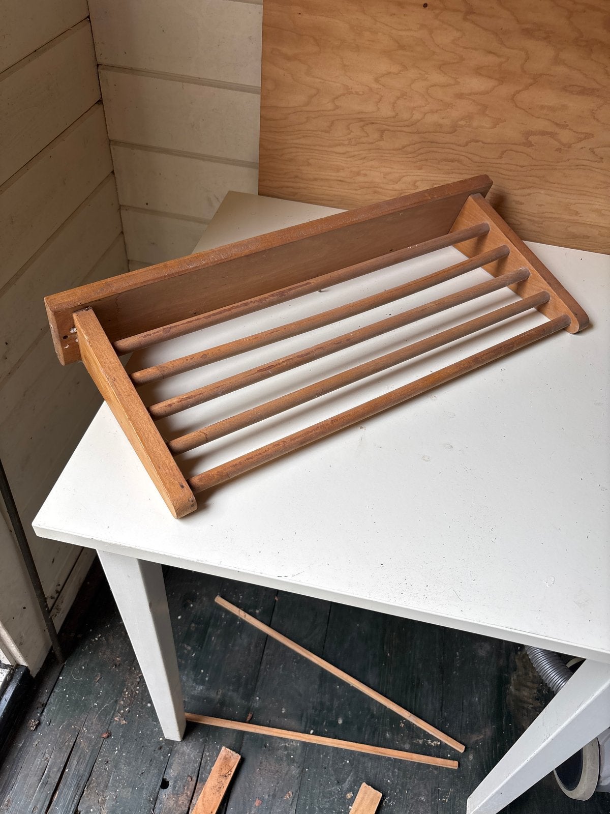 Vintage houten pannenrek, Ophalen, Gebruikt