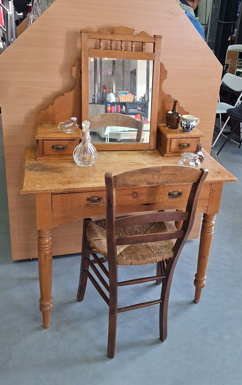 Kaptafel + stoel | blank hout | 92x47x132 cm | vintage, Ophalen, Gebruikt, 100 tot 150 cm, 50 tot 100 cm
