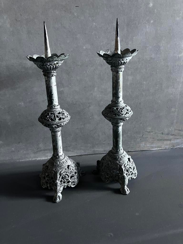 Oude altaar kandelaars, Antiek en Kunst, Verzenden, Koper of Brons