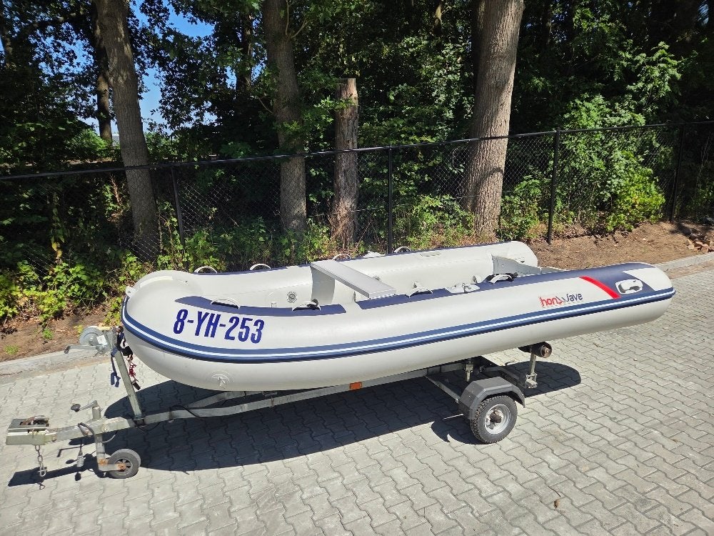 Rubberboot Honwave  T40 met 25 pk buitenboordmotor + trailer, Watersport en Boten, Aluminium, 4 m, Diesel, Zo goed als nieuw