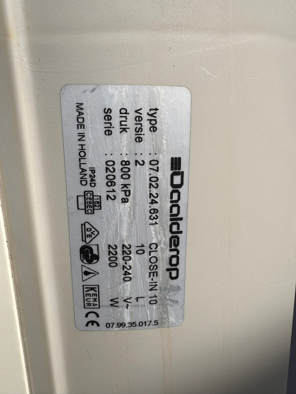 Daalderop Close-in 10 liter boiler - Zo goed als nieuw, Ophalen, Gebruikt, Boiler, Minder dan 3 jaar oud