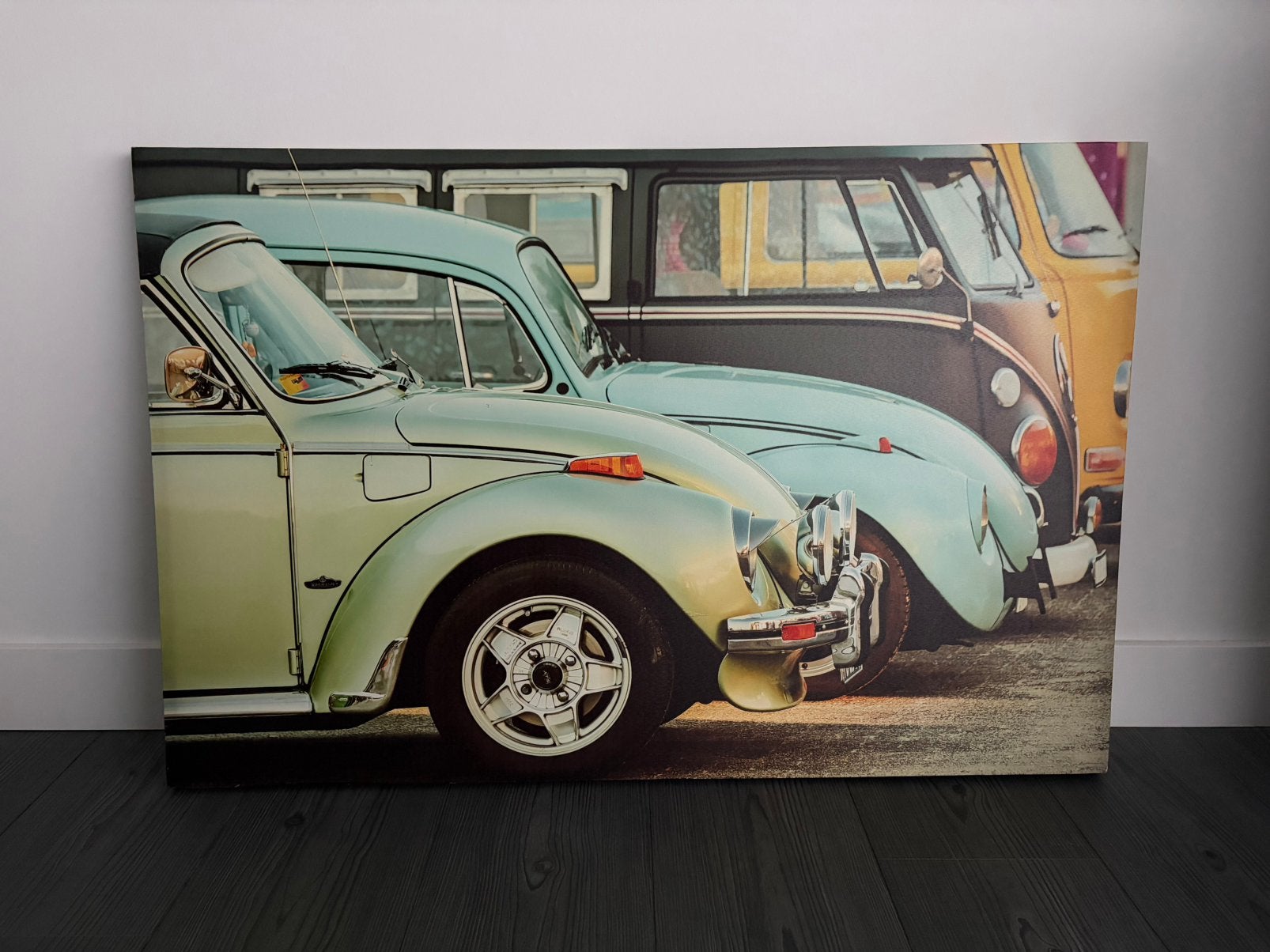 Canvas schilderij VW Kevers en VW bus 115 x 75 cm, Ophalen of Verzenden