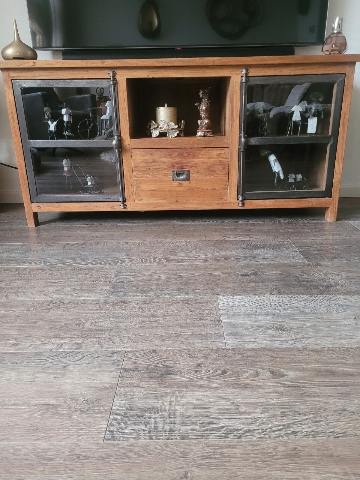 Mango Houten Kast 150cm Breed met Glazen Deuren, 100 tot 150 cm, Ophalen of Verzenden, Minder dan 100 cm, 25 tot 50 cm
